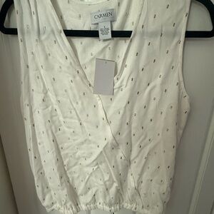 Carmen Marc Valvo White and Gold Blouse